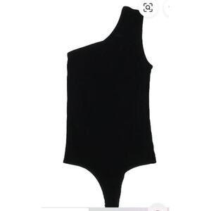Olympia Theodora Size Large Angel One Shoulder Bodysuit Top Black Ribbed